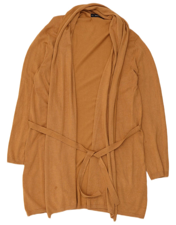 Zara Womens Longline Cardigan Sweater UK 14 Large Beige Viscose