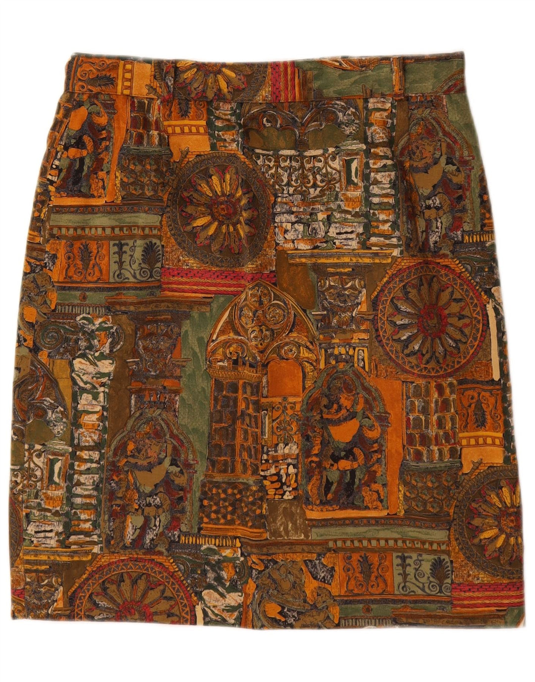 VINTAGE Womens Pencil Skirt W28 Medium Brown Geometric Cotton