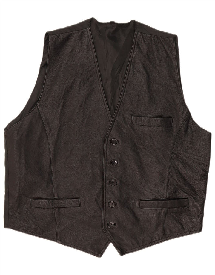 Vintage Mens Waistcoat XL Black Leather