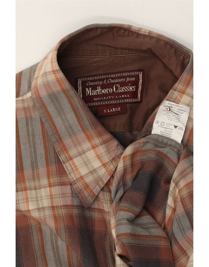 MARLBORO CLASSICS Mens Flannel Shirt XL Brown Plaid Cotton