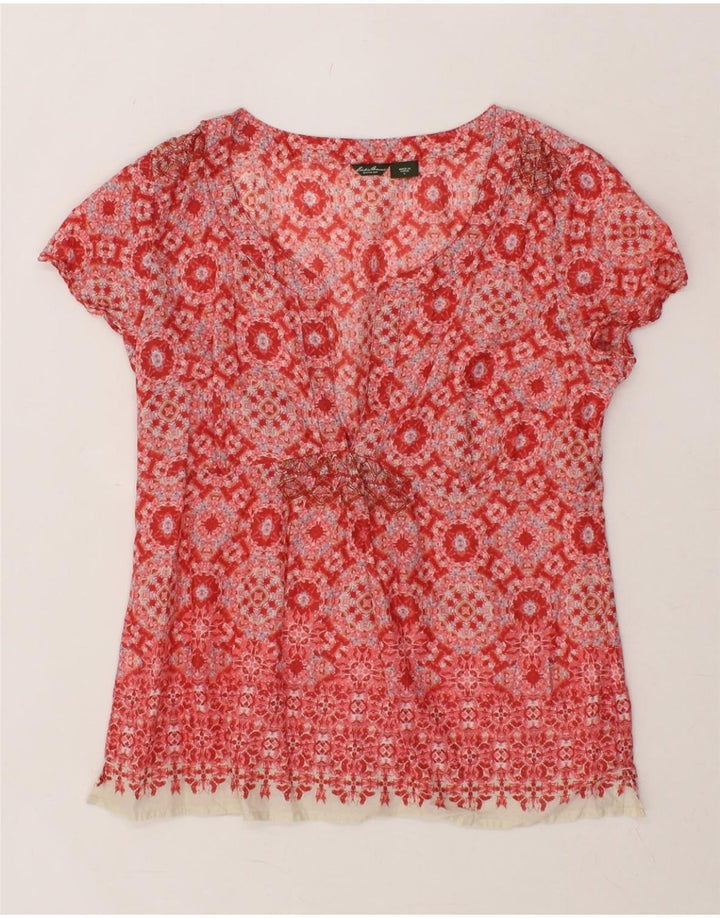 EDDIE BAUER Womens Abstract Pattern Blouse Top UK 16 Large Red Colourblock Vintage Eddie Bauer and Second-Hand Eddie Bauer from Messina Hembry 