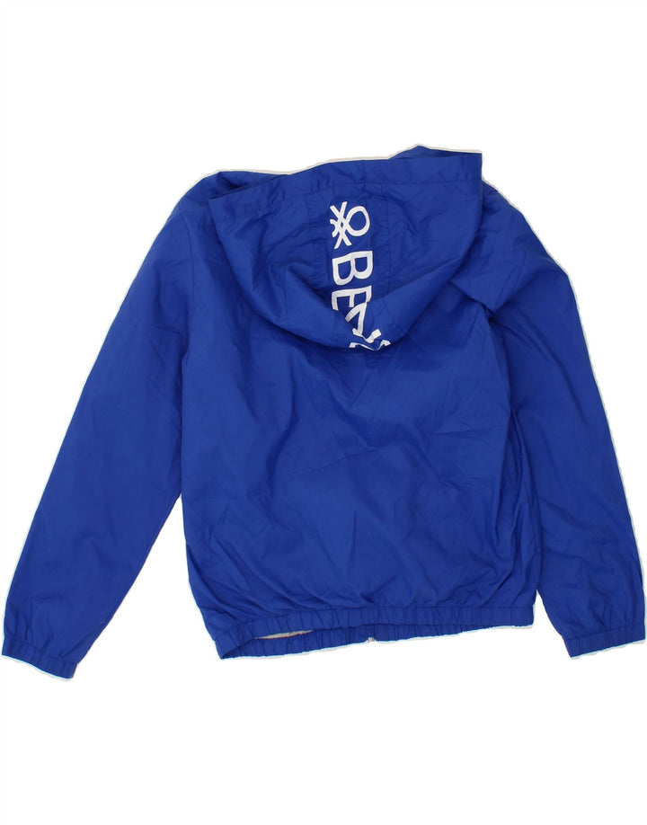 BENETTON Boys Graphic Hooded Rain Jacket 10-11 Years XL Blue Polyester Vintage Benetton and Second-Hand Benetton from Messina Hembry 
