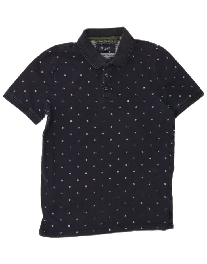 Ted Baker Mens Polo Shirt Small Navy Blue Spotted Cotton