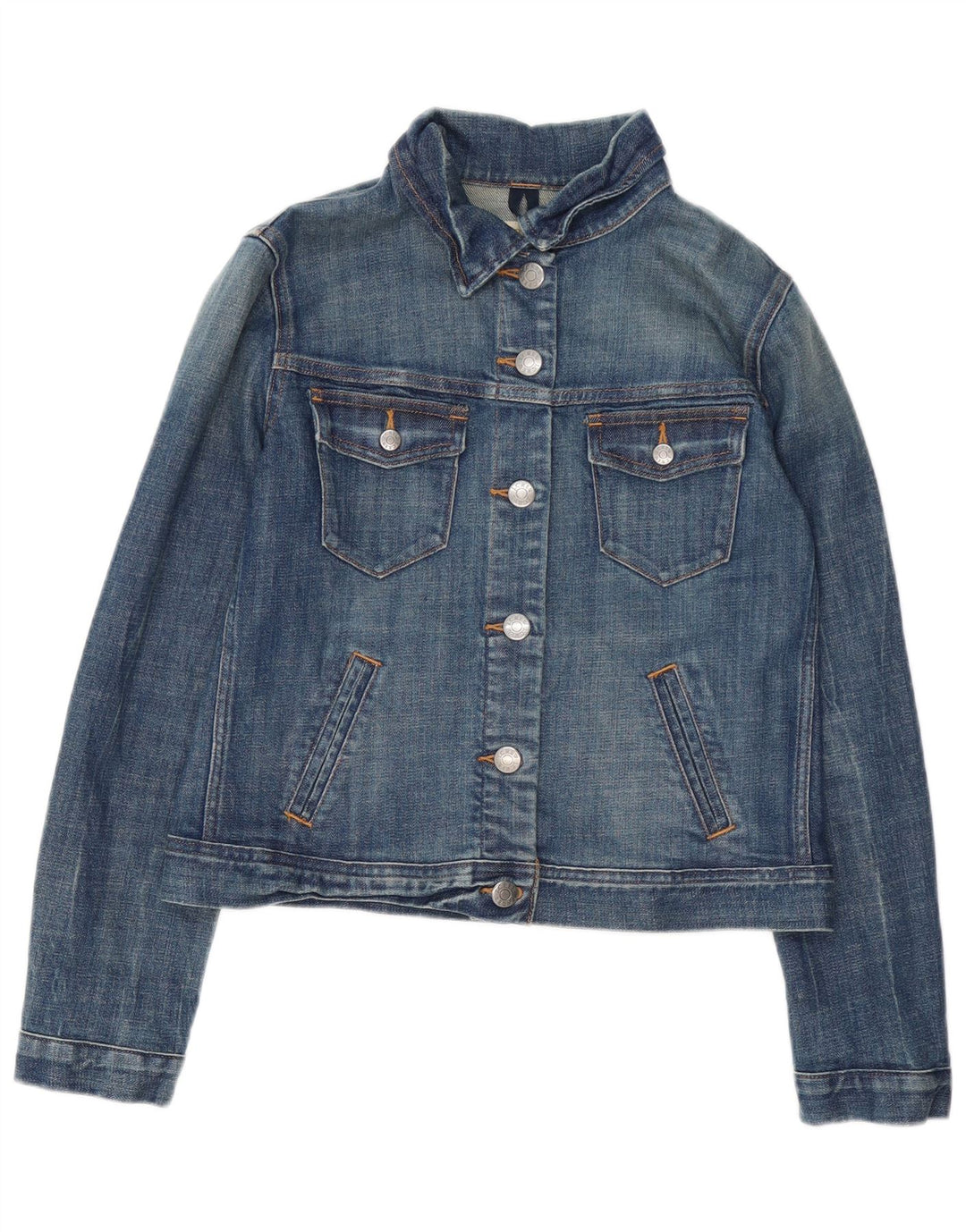 J. CREW Womens Crop Denim Jacket UK 10 Small Blue Cotton