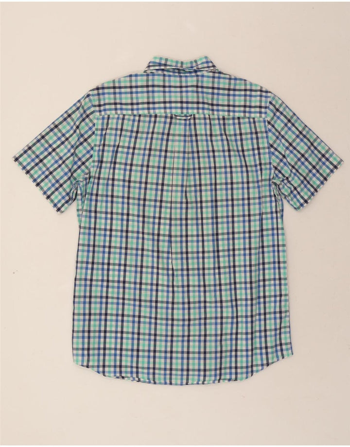 CHAPS Mens Easy Care Short Sleeve Shirt Medium Blue Check Cotton Vintage Chaps and Second-Hand Chaps from Messina Hembry 