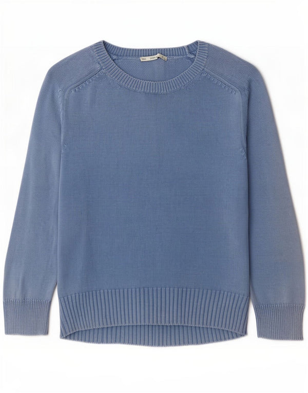 Zara Womens Boat Neck Jumper Sweater UK 10 Small Blue Cotton