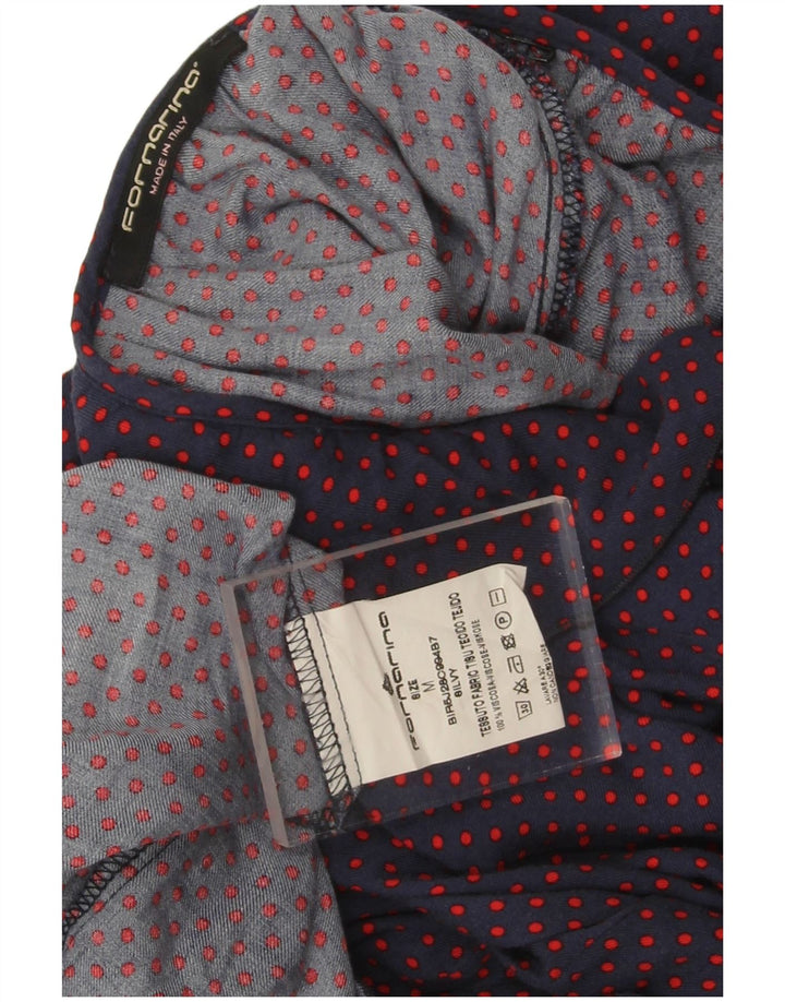 Fornarina Womens Blouse Top UK 14 Medium Navy Blue Spotted Retro