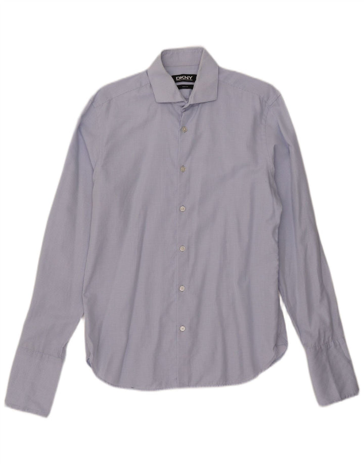 Dkny Mens Slim Fit Formal Shirt Size 15 1/2 Medium Blue Check