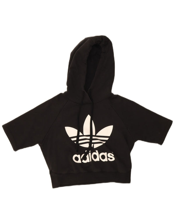 Adidas Womens Crop Graphic Hoodie Jumper UK 8 Small Black