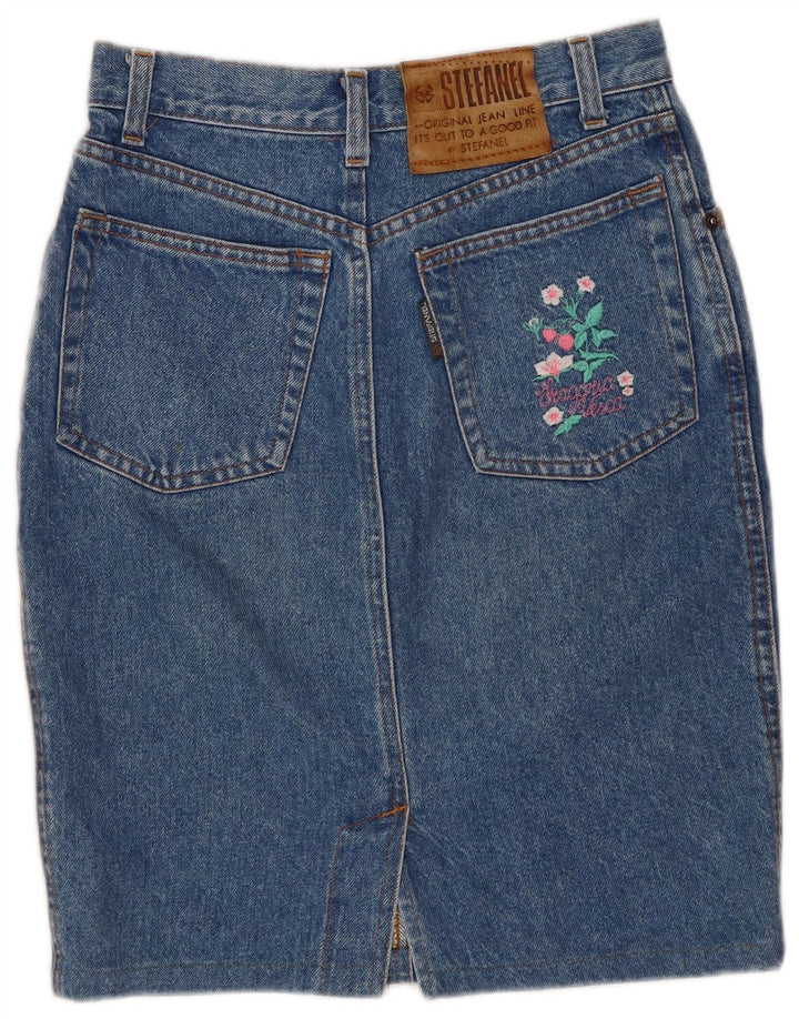 STEFANEL Womens Denim Skirt IT 40 Small W26 Blue Floral Cotton