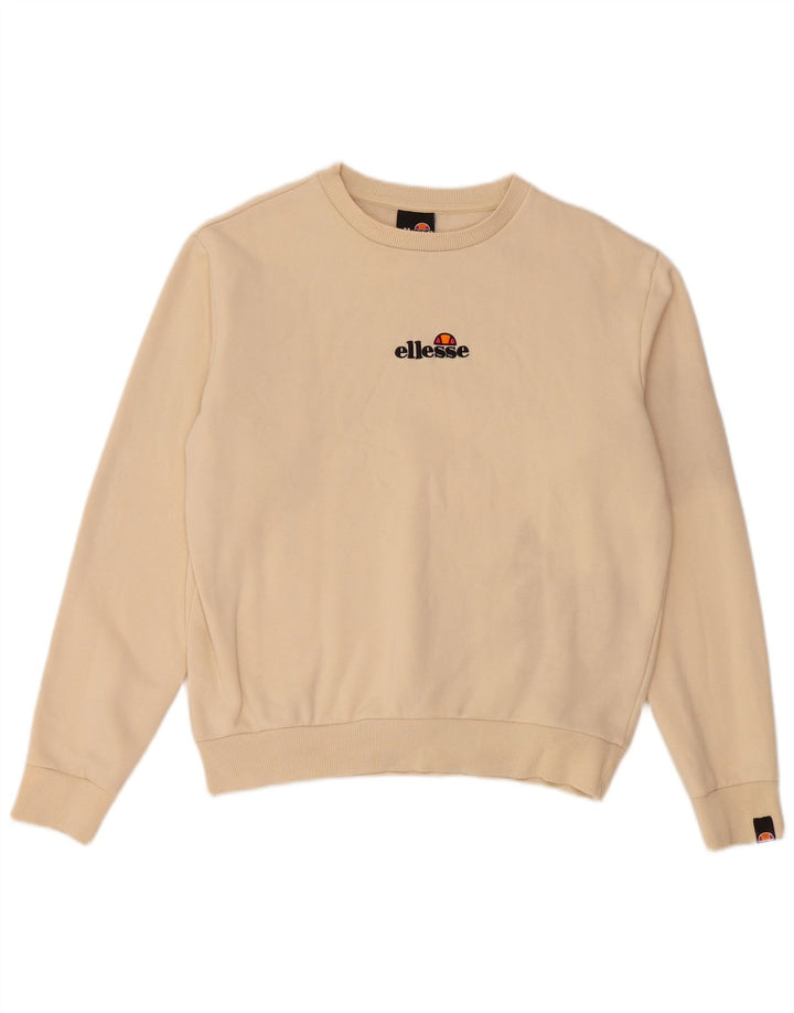 ELLESSE Womens Graphic Oversized Sweatshirt Jumper UK 10 Small Beige
