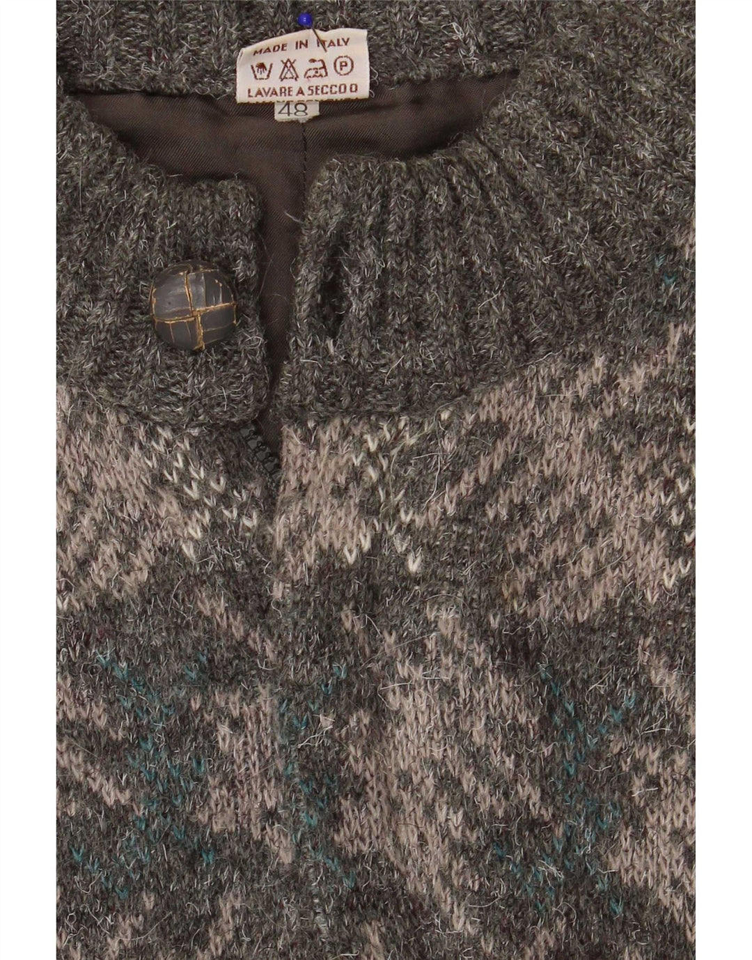 Vintage Mens Cardigan Sweater IT 48 Medium Grey Geometric