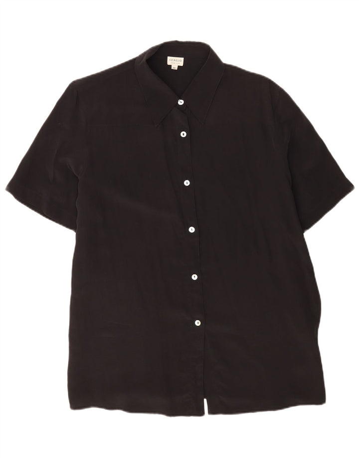 Vintage Womens Short Sleeve Regular Shirt EU 40 Medium Black Silk