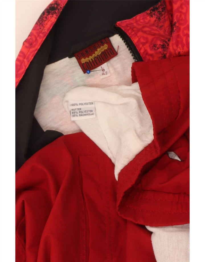 Vintage Mens Abstract Pattern Tracksuit Top Jacket Large Red Polyester