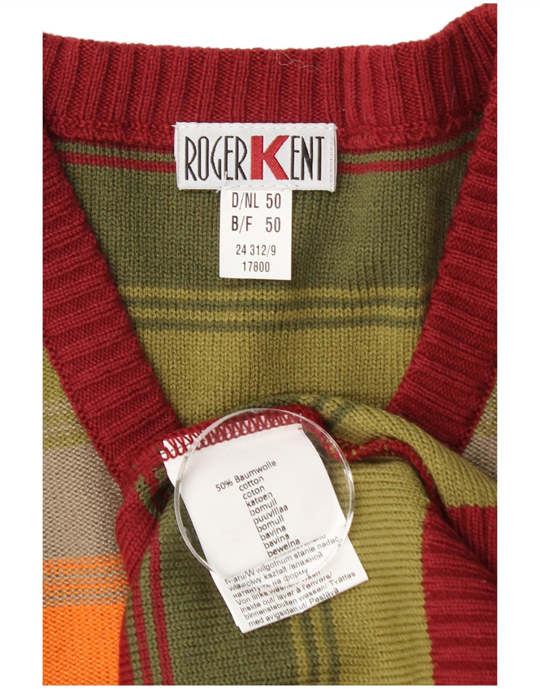 ROGER KENT Mens V-Neck Jumper Sweater EU 50 Medium Multicoloured Striped