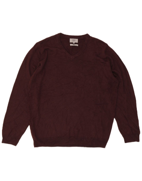 Marks & Spencer Mens V-Neck Jumper Sweater XL Burgundy Acrylic