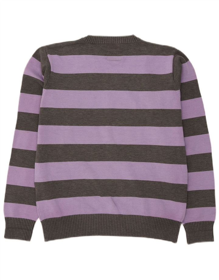 Jack & Jones Mens V-Neck Jumper Sweater Medium Purple Striped