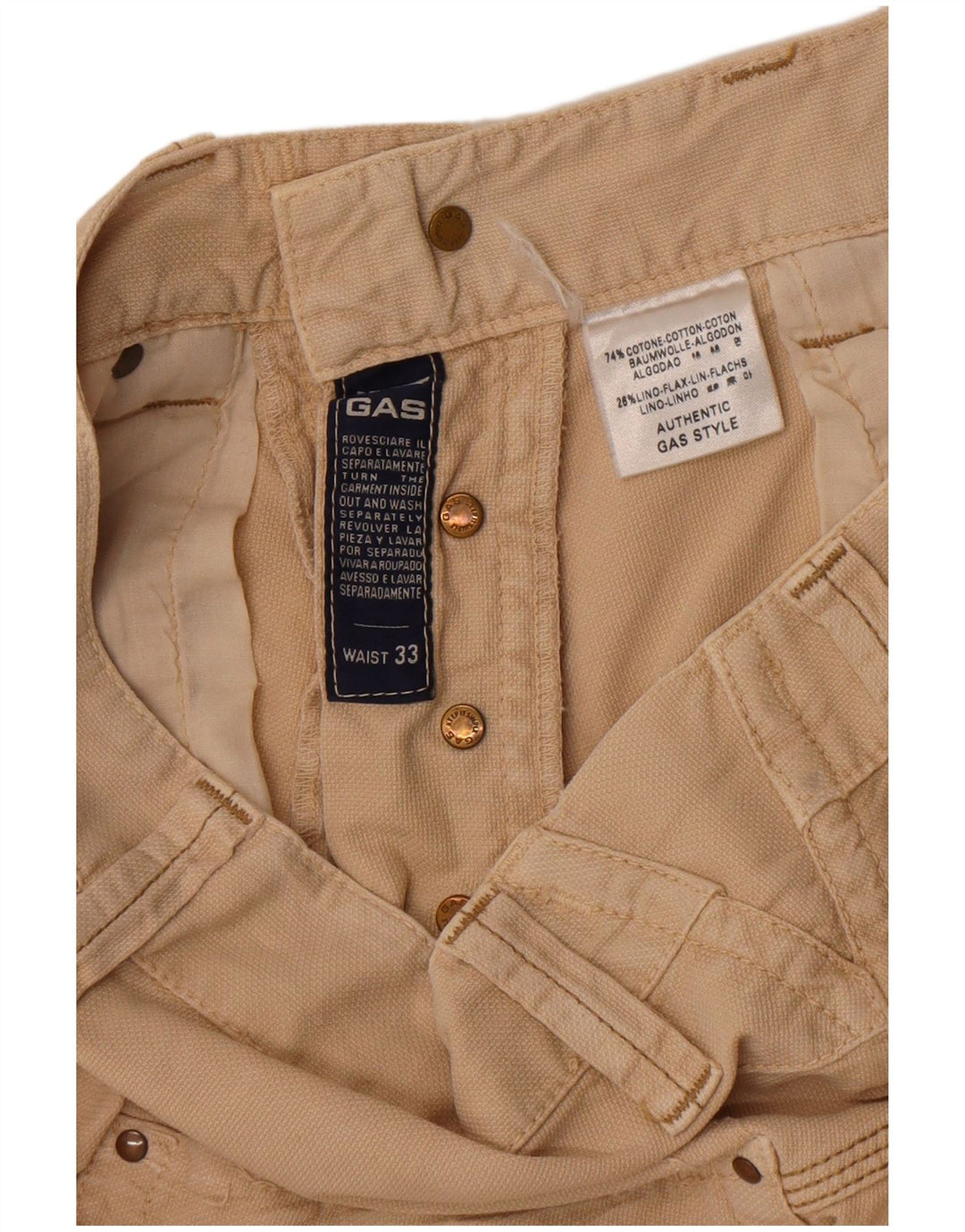 Gas Mens Chino Shorts W33 Medium  Beige Cotton