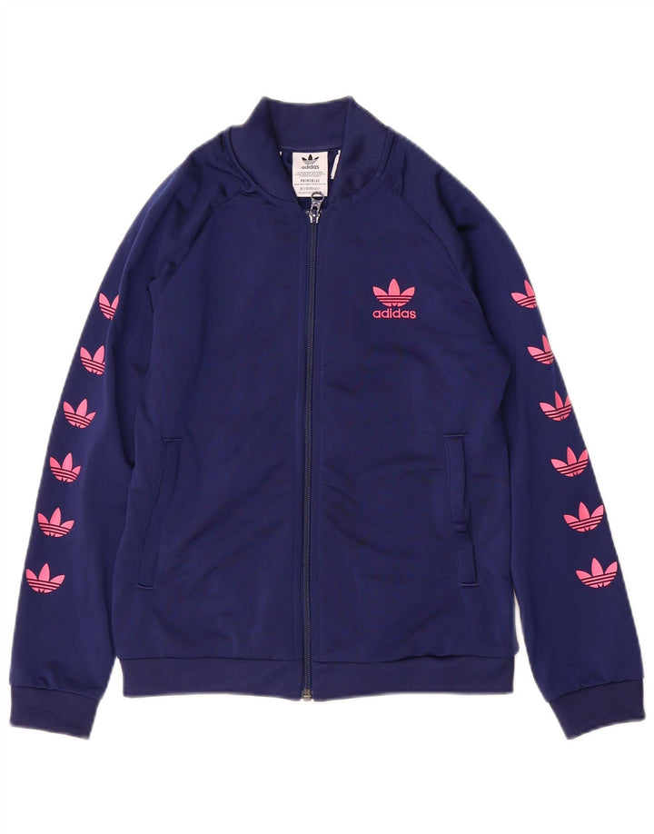 ADIDAS Girls Prime Blue Graphic Tracksuit Top Jacket 9-10 Years Navy Blue