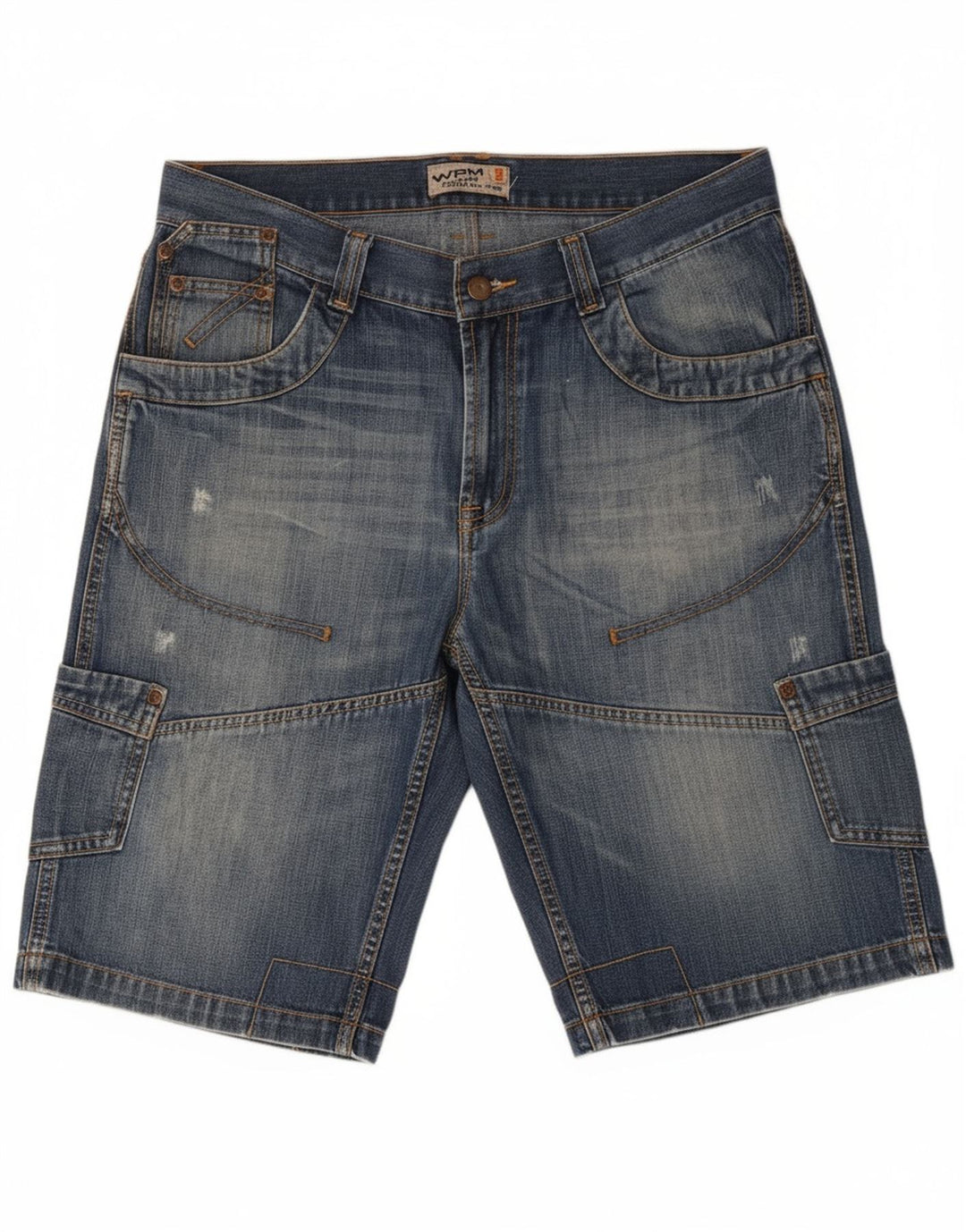WPM Mens Graphic Cargo Denim Shorts IT 48 Medium W29  Blue Cotton