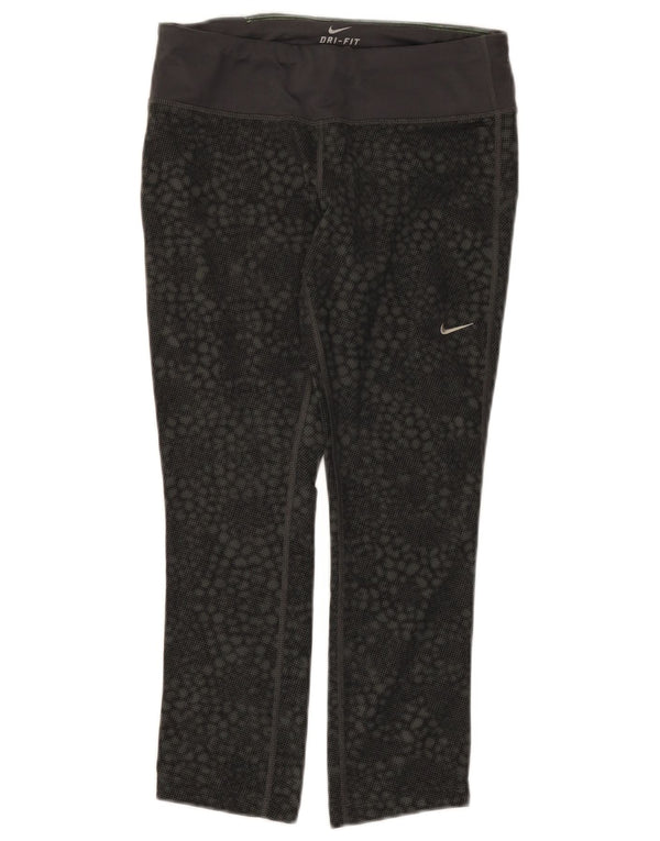 Nike Womens Dri Fit Capri Leggings UK 8 Small Black Geometric Polyester
