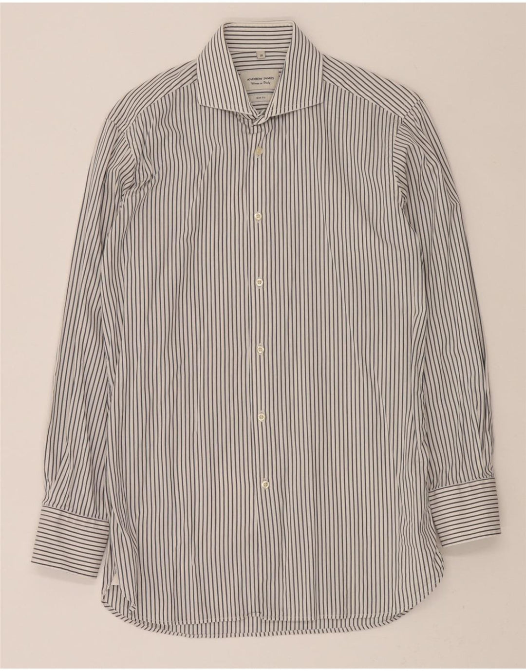 ANDREW JAMES Mens Slim Fit Shirt Size 38 Medium White Striped Vintage Andrew James and Second-Hand Andrew James from Messina Hembry 