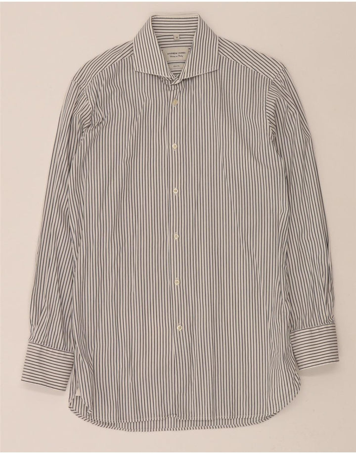 ANDREW JAMES Mens Slim Fit Shirt Size 38 Medium White Striped Vintage Andrew James and Second-Hand Andrew James from Messina Hembry 