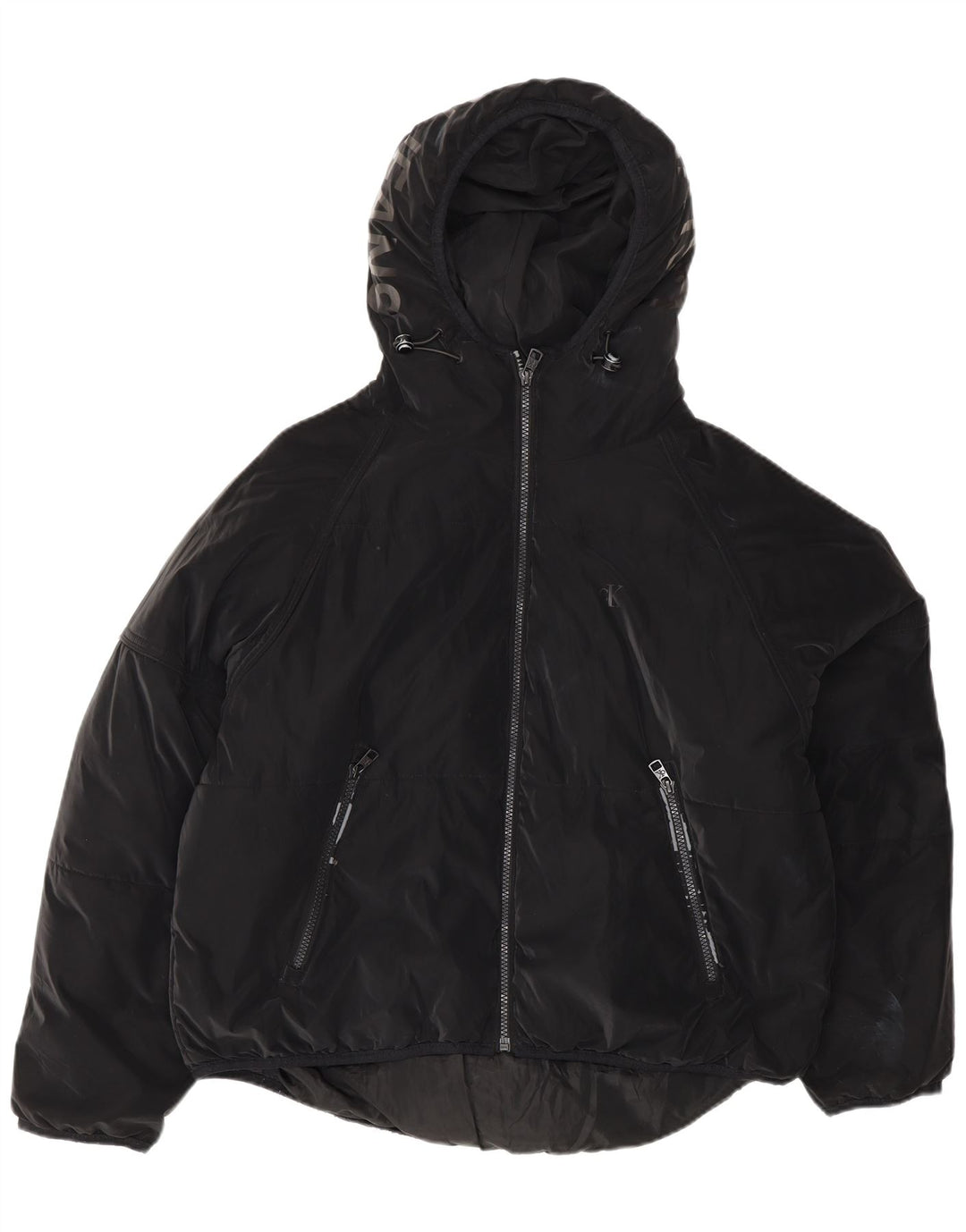 Calvin Klein Jeans Womens Oversized Graphic Padded Jacket UK 10 Small Black