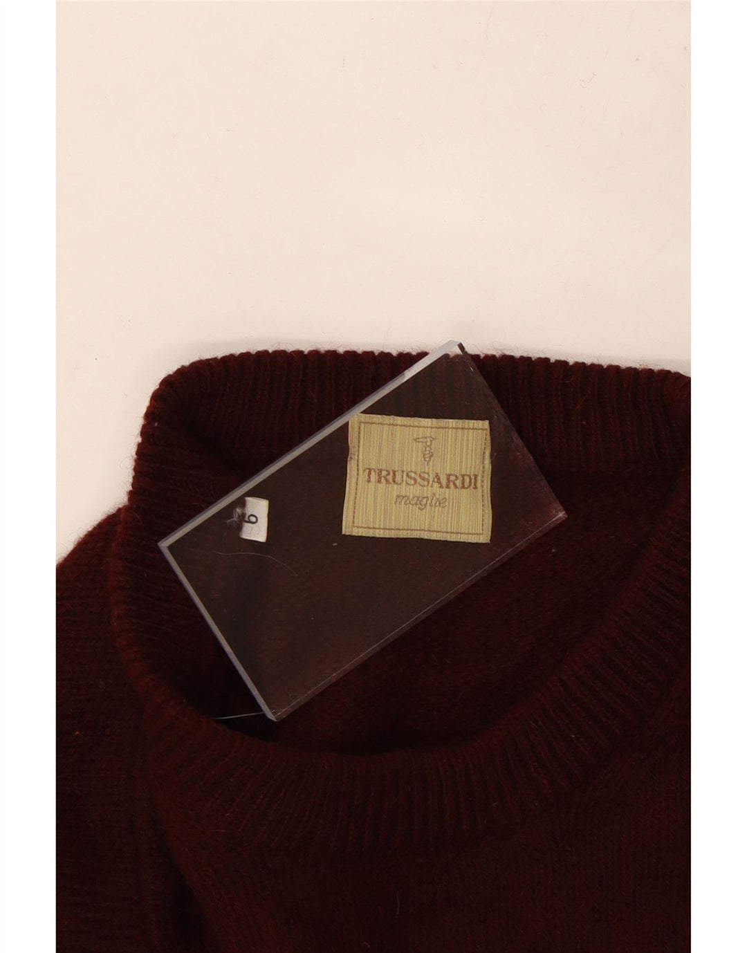 TRUSSARDI Mens Crew Neck Jumper Sweater 2XL Maroon Wool
