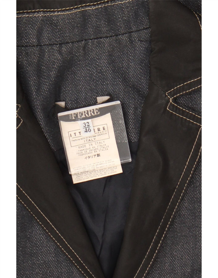 Ferre Womens 1 Button Denim Blazer Jacket IT 46 Large Navy Blue Cotton