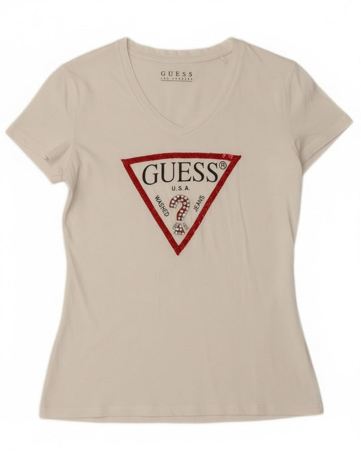 Guess Womens Graphic T-Shirt Top UK 12 Medium White