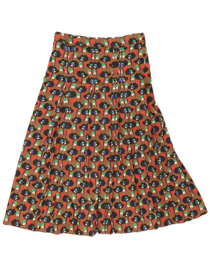 Zara Womens Pleated Skirt Medium W28  Brown Floral Polyester