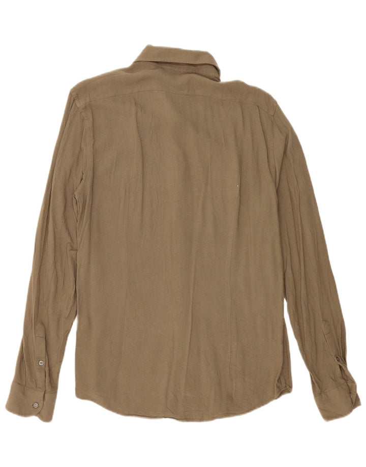 Reiss Mens Slim Fit Shirt Large Khaki Viscose