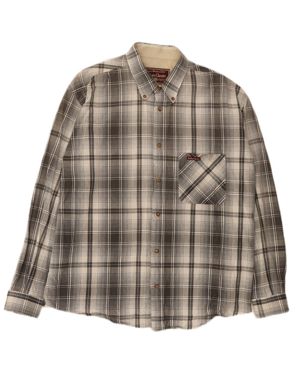 Marlboro Classics Mens Shirt Large Grey Check Cotton