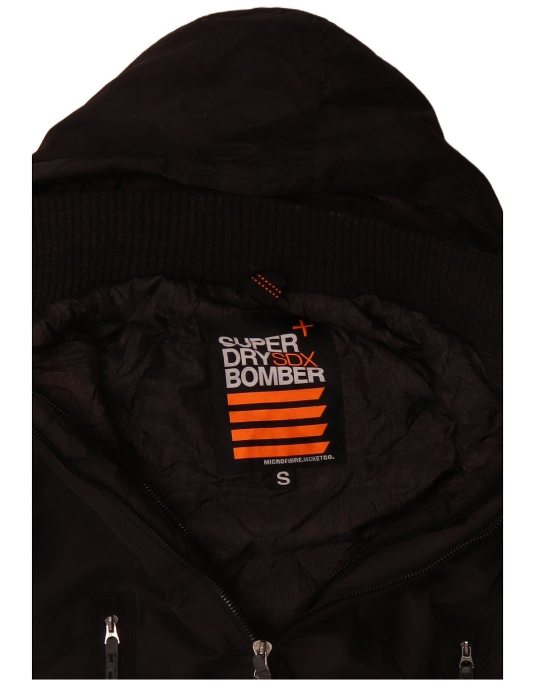 Superdry Mens Hooded Bomber Jacket UK 36 Small Black Polyester