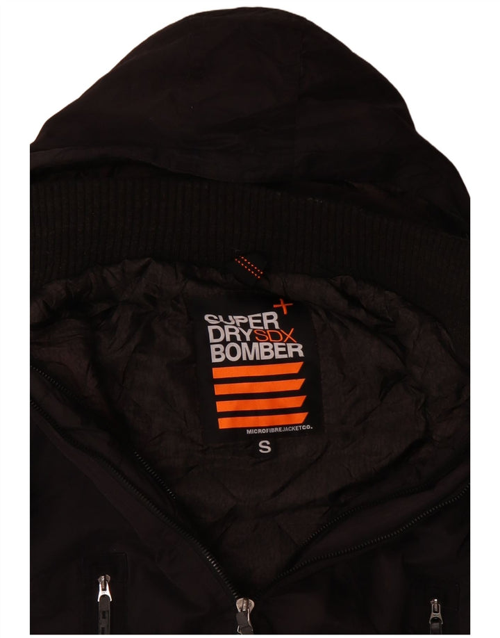 Superdry Mens Hooded Bomber Jacket UK 36 Small Black Polyester