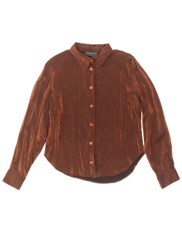 Passport Womens Shirt Blouse UK 10 Small Brown Viscose