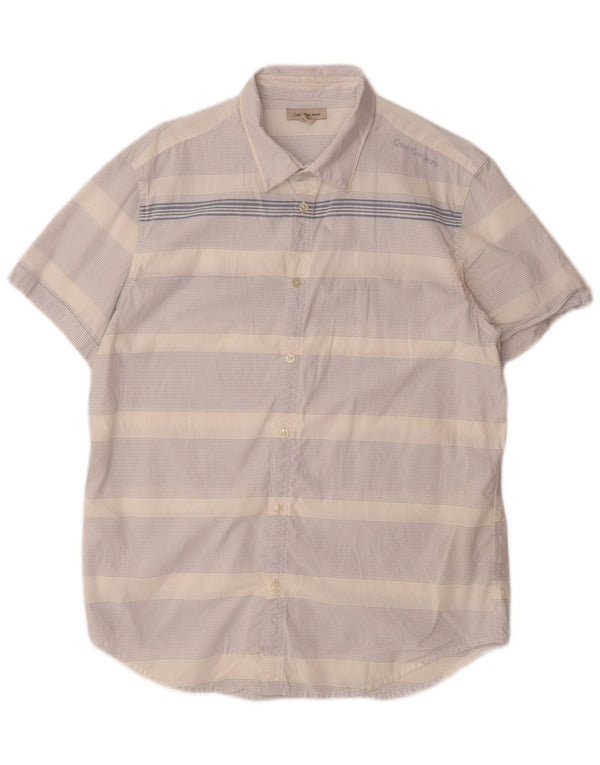 CALVIN KLEIN JEANS Mens Short Sleeve Shirt Medium Blue Striped Cotton