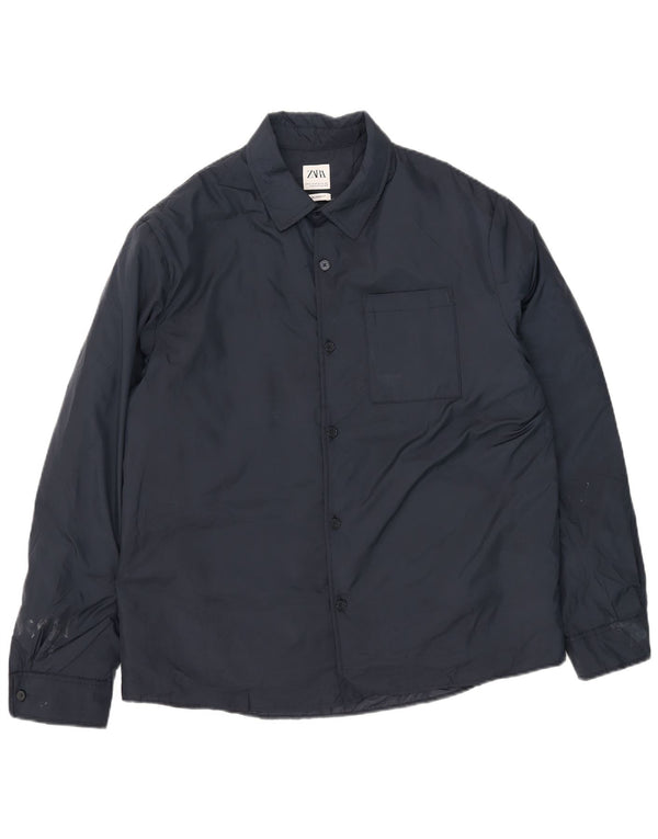 Zara Mens Windbreaker Jacket UK 42 XL Navy Blue Polyester