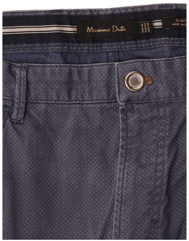 MASSIMO DUTTI Mens Casual Trousers EU 44 Large W34 L33 Navy Blue Spotted