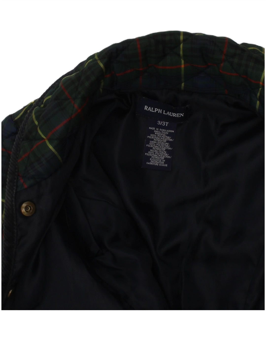 Ralph Lauren Girls Quilted Jacket 2-3 Years Green Check Polyester