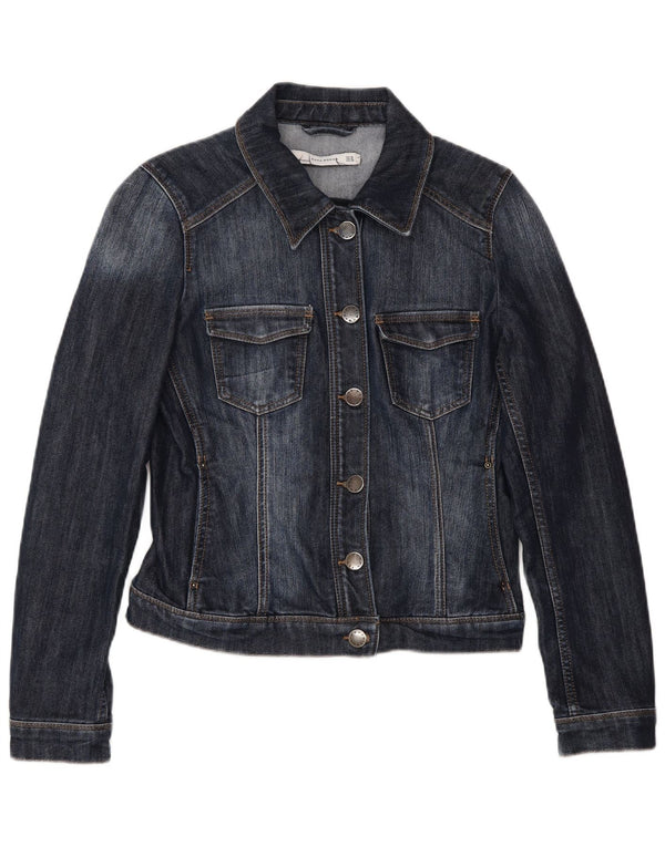 Zara Womens Crop Denim Jacket UK 12 Medium Navy Blue Cotton