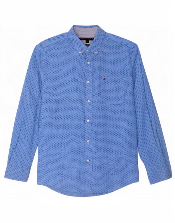 Tommy Hilfiger Mens Classic Fit Shirt Large Blue Spotted Cotton