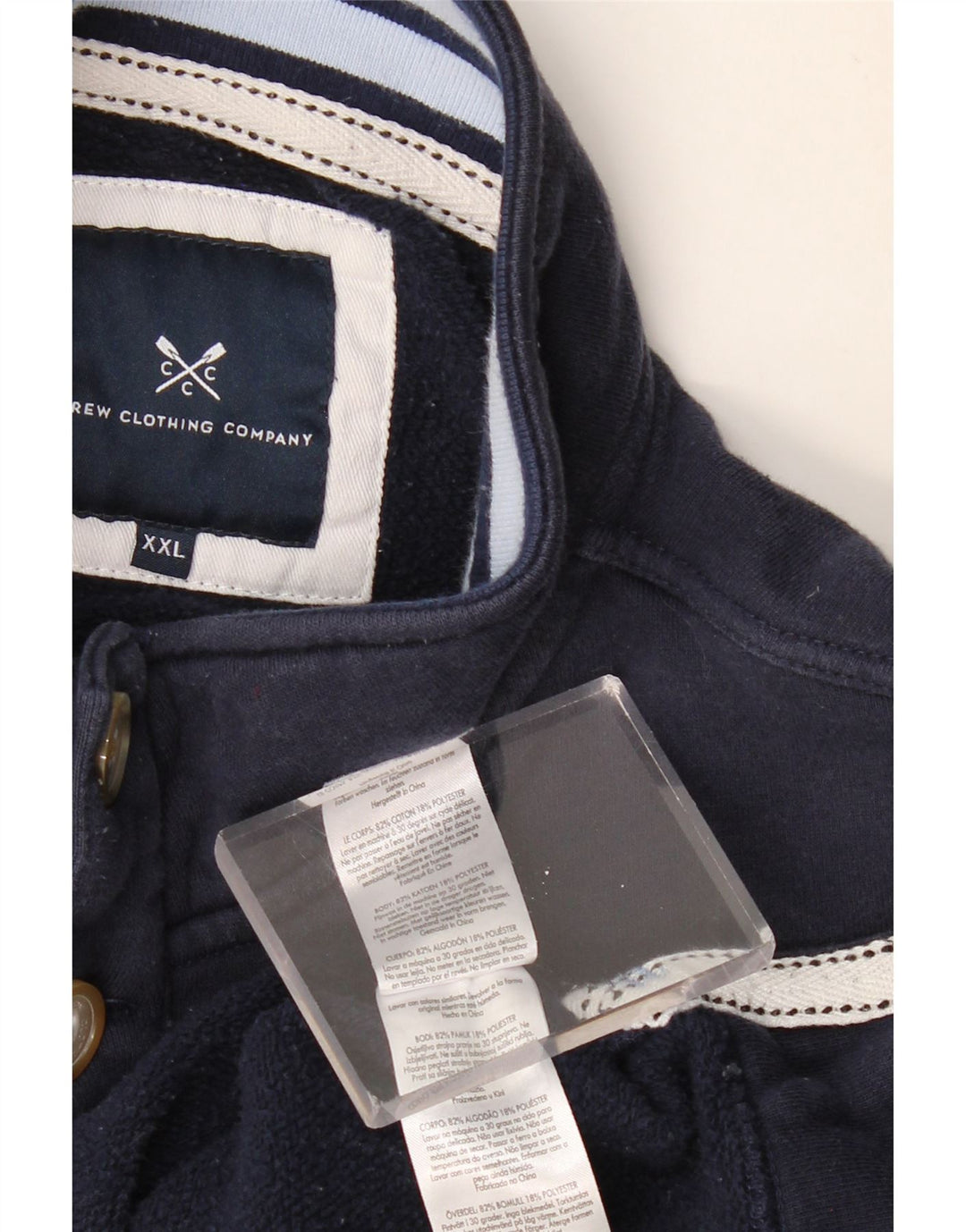 CREW CLOTHING Mens Button Neck Sweatshirt Jumper 2XL Navy Blue Cotton