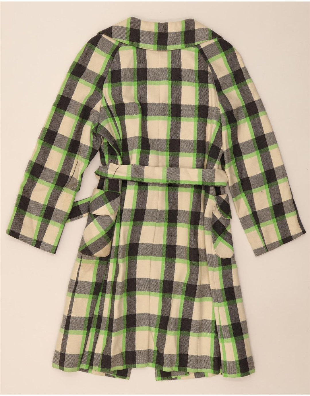 VINTAGE Womens Overcoat UK 16 Large Off White Check
