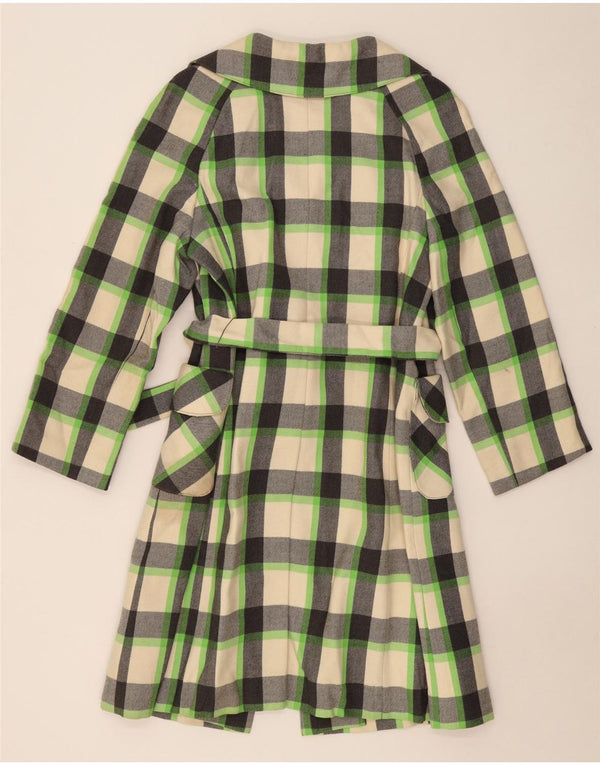 VINTAGE Womens Overcoat UK 16 Large Off White Check