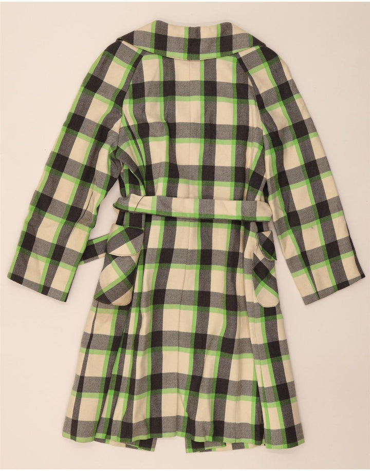 VINTAGE Womens Overcoat UK 16 Large Off White Check