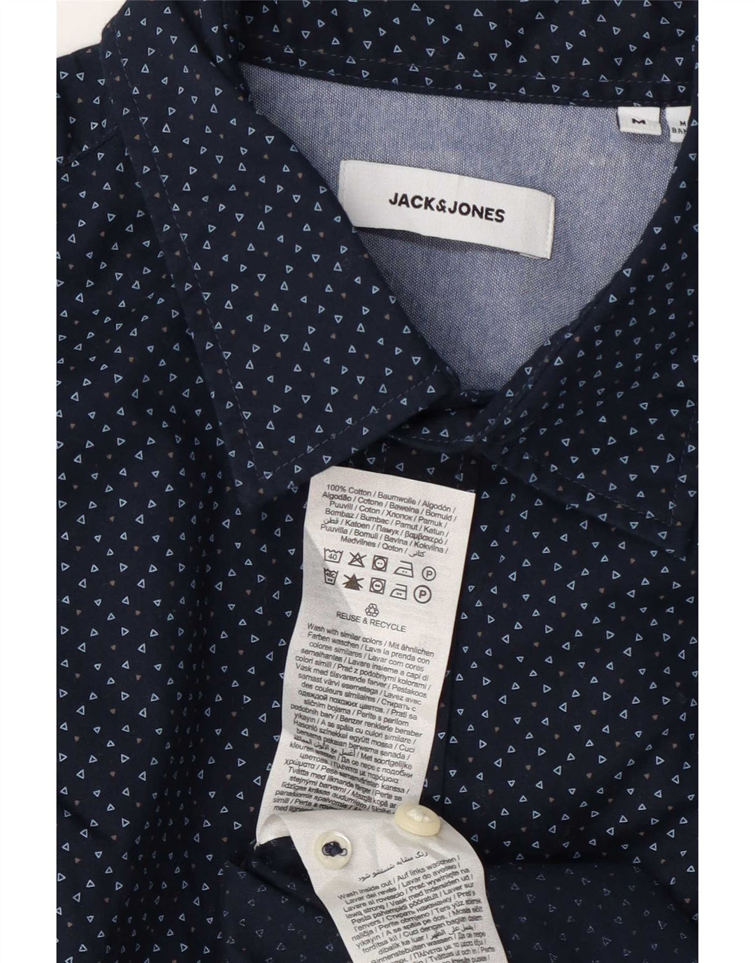 Jack & Jones Mens Shirt Medium Navy Blue Spotted Cotton