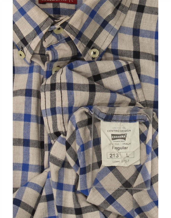 CARRERA Mens Regular Fit Flannel Shirt Large Blue Check Cotton