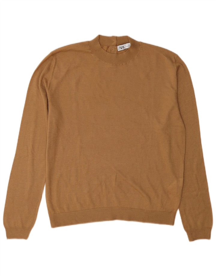 Zara Womens Turtle Neck Jumper Sweater UK 12 Medium Khaki Modal